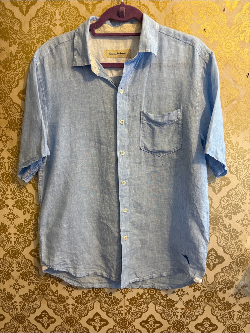 Light Blue Short-Sleeve Linen Button-Down Shirt